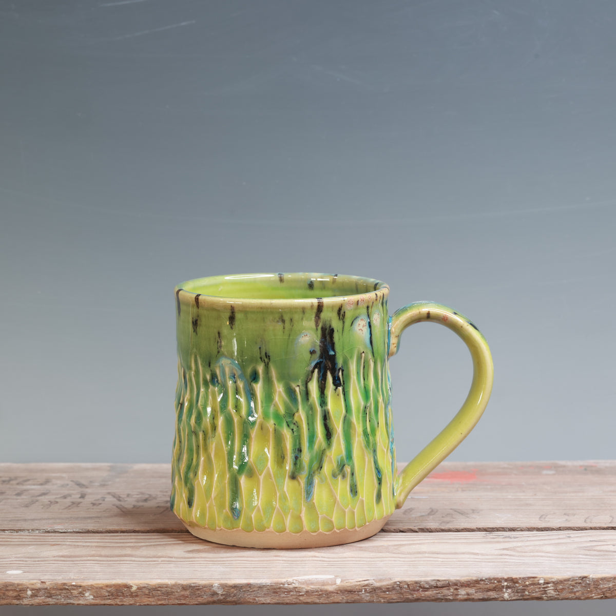 Aurora Green and Green Opal Carved Mug 16-17 oz.
