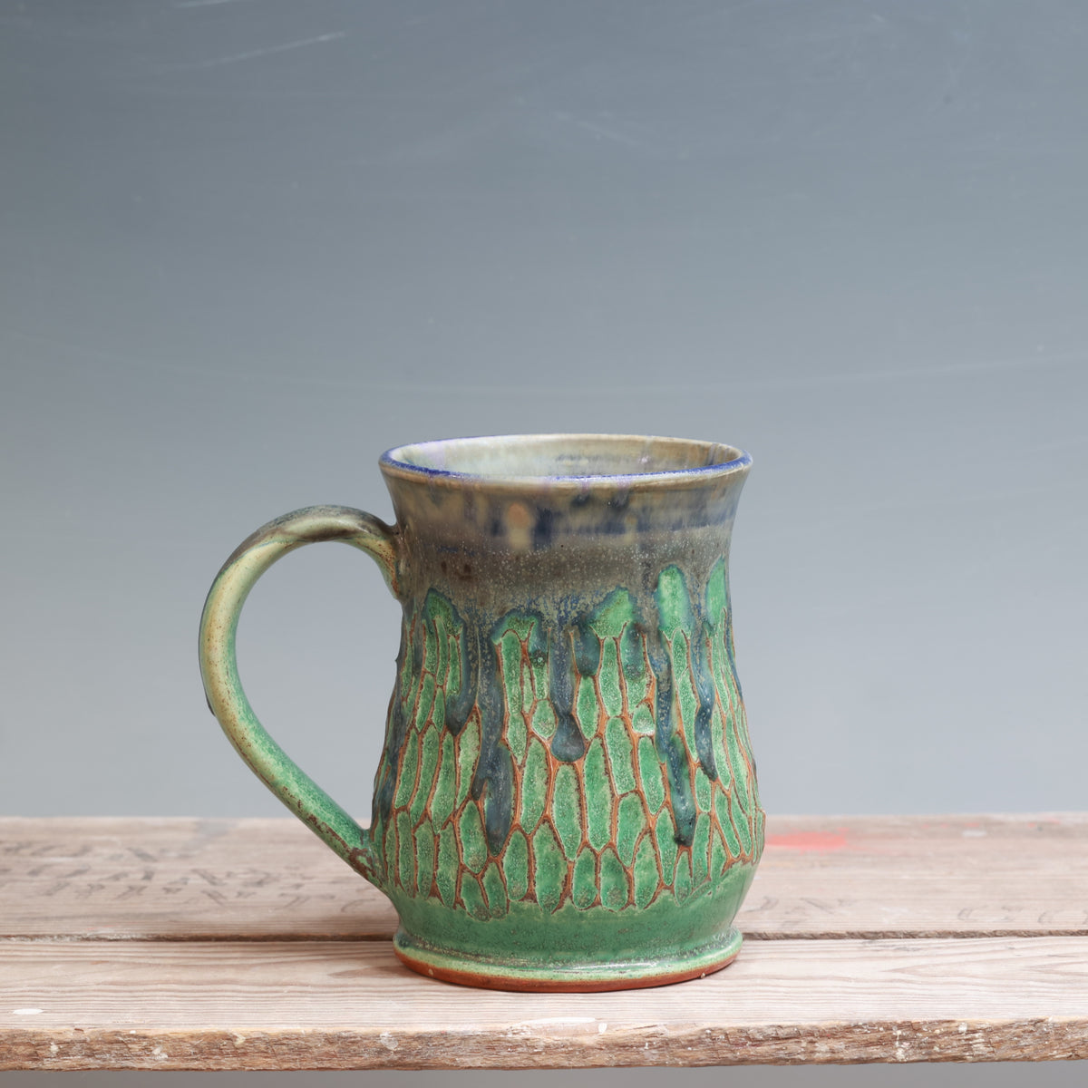 Satin Patina Carved Mug 13 oz.