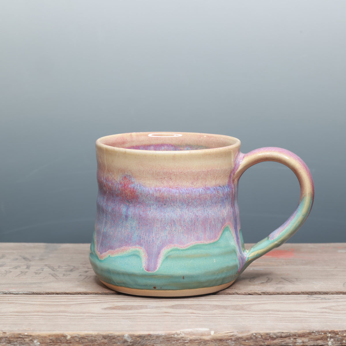 Raspberry Mist and Norse Blue Happy to be Here Mug 13-14 oz.