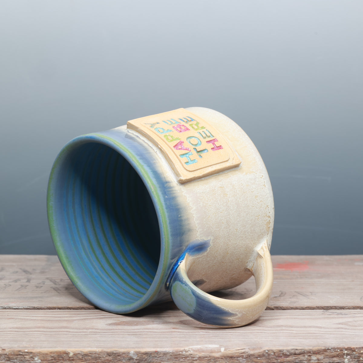 Capri Blue and Alabaster Happy to be Here Mug 18 oz.