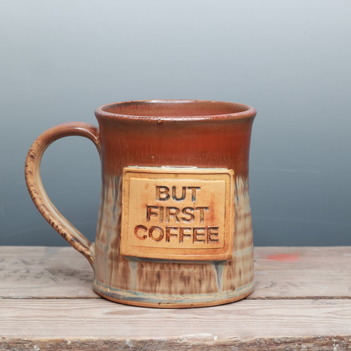 Sandstone and Copper Float But First Coffee Mug 17 oz.