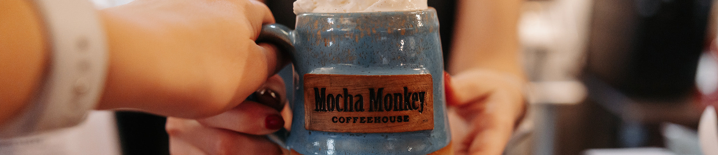 Closeup of a Mocha Monkey Coffeehouse mug